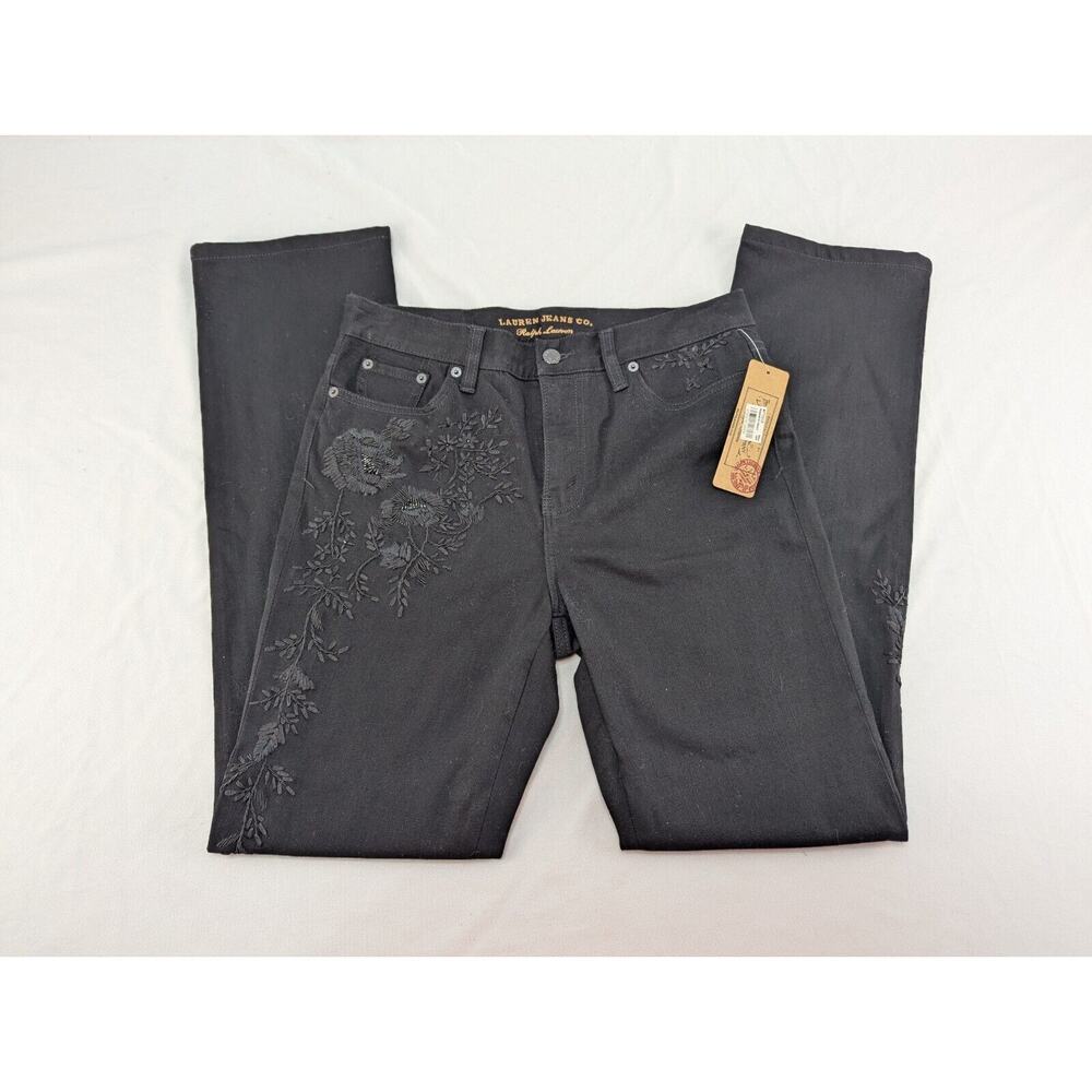 Lauren Ralph‎ Lauren Manhattan Black Embroidered Jeans NWT size 4 MSRP $139.00